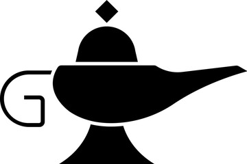 Black And White Arabic Oil Lamp Icon Or Symbol.