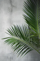 Palm Tree Leaves, Concrete Wall Background, empty space for text