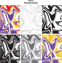 Set of multi color wavy abstract waves backgrounds marble shades