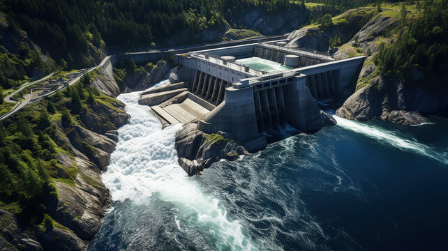 A hydroelectric power facility harnessing the power of flowing water to create renewable energy
