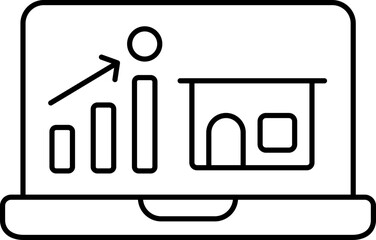 House Graph in Laptop Screen Line Art Icon.