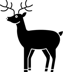 B&W Color Reindeer Icon In Flat Style.