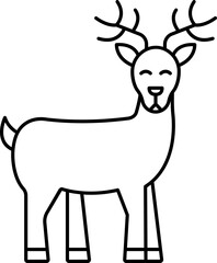 Isolated Reindeer Icon In Black Line Art.