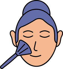 Applying Makeup On Face Icon In Blue And Orange Color.