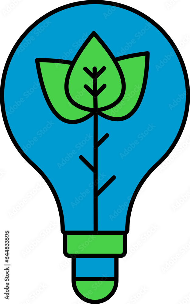 Sticker Green And Blue Leaves Plant In Bulb Icon.