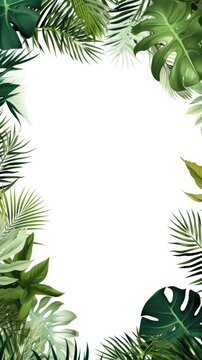 A frame of tropical leaves on a white background. Digital image.