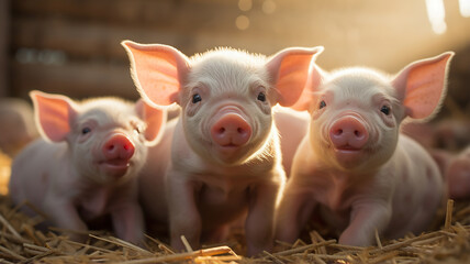 a group of piglets playing together in the barn