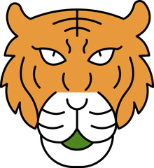 Orange And White Tiger Face Flat Icon.