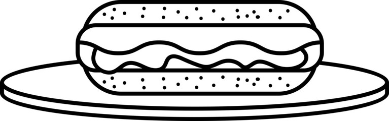 Stroke Style Hot Dog On Plate Icon Or Symbol.