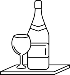 Black Outline Champagne Bottle And Glass Icon.