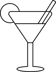 Isolated Cocktail Glass Icon In Black Line Art.