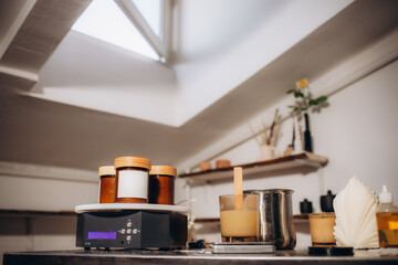 Candle making workshop. ready candles on the table