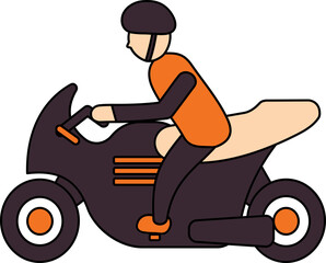 Man Riding Motorcycle Icon In Orange And Magenta Color.