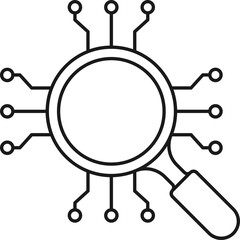 Magnifying Glass With Circuit Icon In Black Line Art.