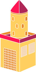 Fototapeta premium Flat Style Castle Tower Icon In Pink And Yellow Color.