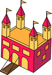 Fortress Castle Icon In Pink And Yellow Color.