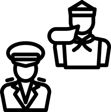 recommend clip art: Sailor Talking With Captain Icon In Black Line Art.