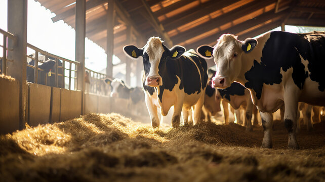 Barn-kept Dairy Cattle Feeding Time