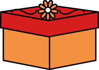 Flower Ribbon Decorated Gift Box Icon In Red And Orange Color.