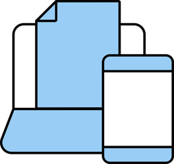 File In Laptop Screen With Mobile Blue And White Icon. 