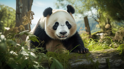 a close-up of a giant panda, a beloved and iconic endangered species. Endangered Species