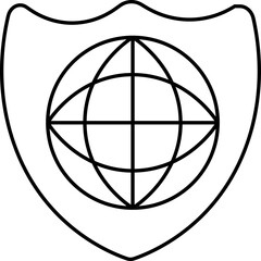 Globe Shield Icon In Black Outline.