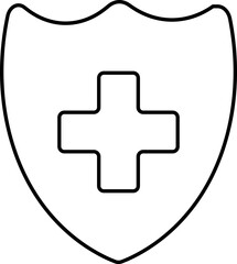 Medical Shield Icon In Black Outline.