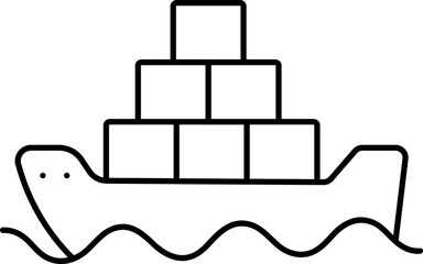 Container Ship Icon In Line Art.