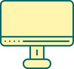 Yellow And Green Monitor Icon In Flat Style.