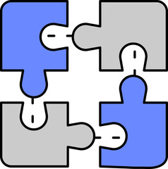Jigsaw Puzzle Icon In Grey And Blue Color.