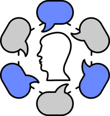 Thinking Man Grey And Blue Icon In Flat Style.