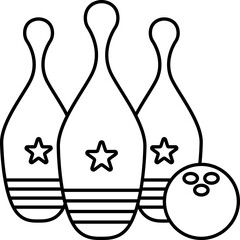 Bowling Ball And Pin Icon In Line Art.