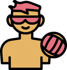 Swimmer With Volleyball Icon In Red And Yellow Color.