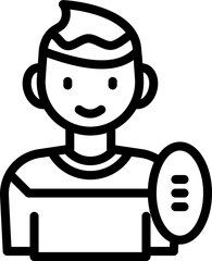 Stroke Style Young Man With Rugby Icon Or Symbol.
