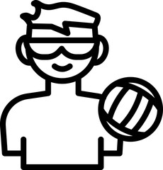 Swimmer With Volleyball Icon In Line Art.