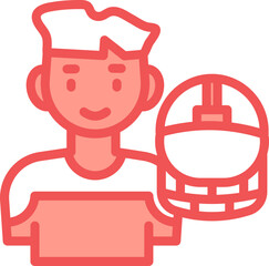 Vector Illustration Of User Avatar And Helmet In Red And White Color.