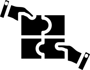 Hand Holding Puzzle Icon In B&W Color.