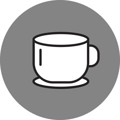 Cup On Plate Line Art Icon On Gray Circle Background.