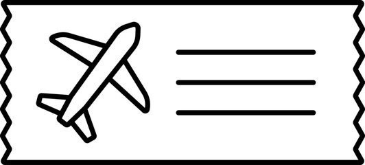 Airplane Ticket Icon In Black Outline.