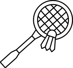 Linear Style Badminton Racket With Shuttlecock Icon.
