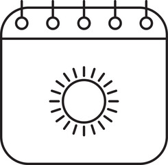 Summer Calendar Icon In Black Line Art.