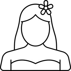 Black Line Art Illustration Of Flower In Smart Woman Hair Icon.