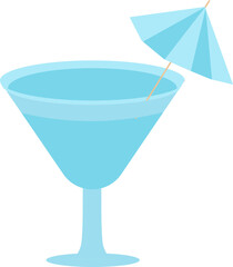 Blue Lagoon Cocktail Drink Glass With Umbrella Straw Flat Icon