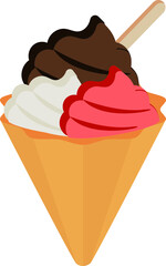 Ice Cream Scoop Waffle Cone With Spoon Colorful Icon.