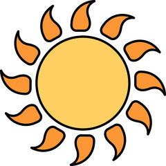Vector Illustration Of Sun Icon In Orange And Yellow Color.