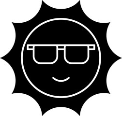 Cartoon Sun Wearing Eyeglasses In Glyph Style.