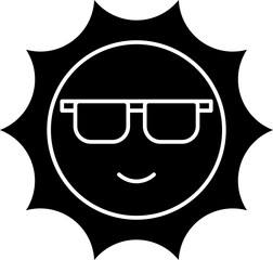 Cartoon Sun Wearing Eyeglasses In Glyph Style.