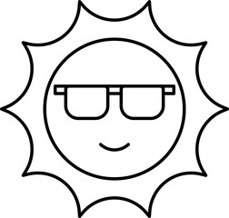 Cartoon Sun Wearing Eyeglasses In Line Art.