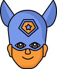 Superhero Horn Helmet Wearing Man Face Orange And Blue Icon.