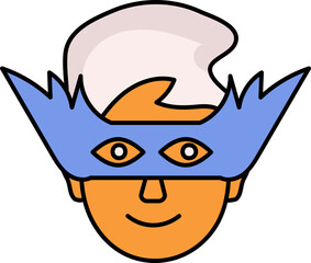Superhero Mask Wearing Man Face Blue And Orange Icon.